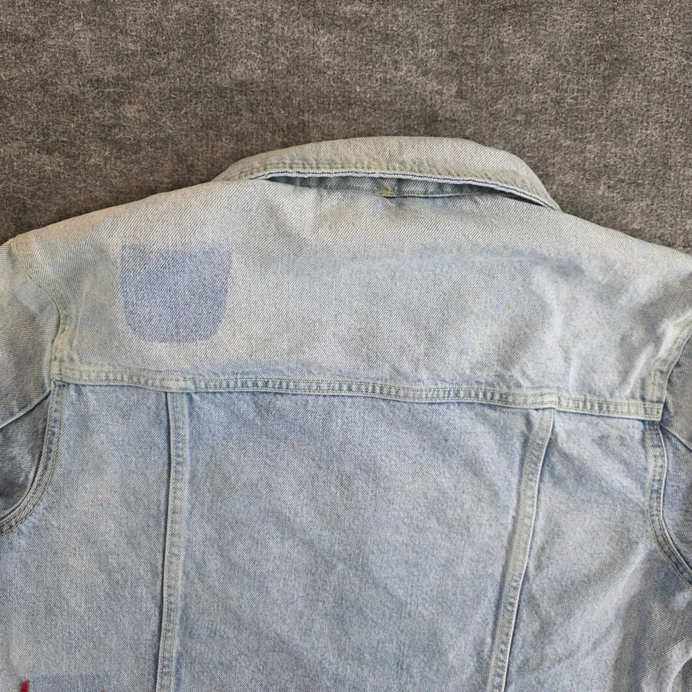 Free People Dillon Jacket Womens Medium Blue Denim Distressed Frayed Raw‎ Hem - Picture 9 of 16